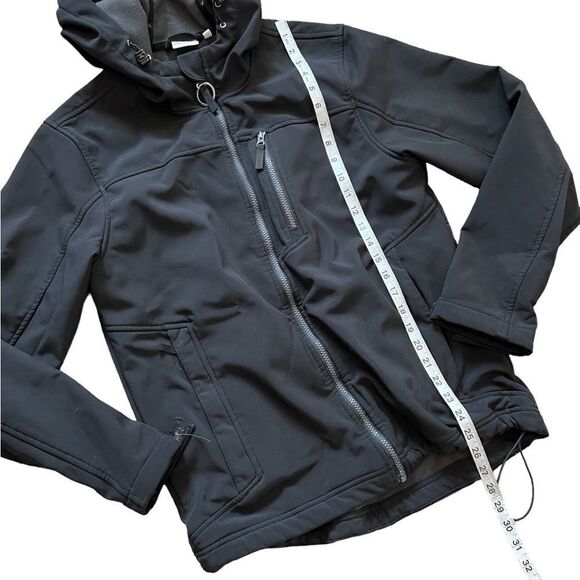 ATHLETIC WORKS Black Hooded Rain Fall Fleece Lined Zip Up Jacket Coat S - Picture 5 of 8